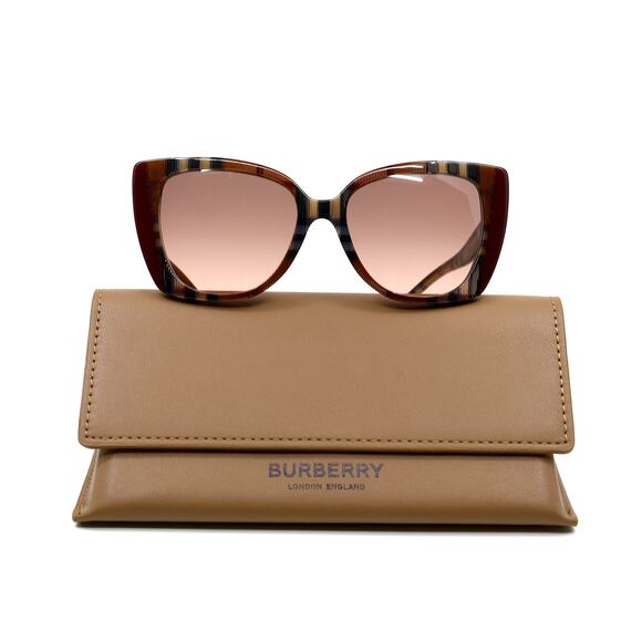 NEW BURBERRY MERYL BE4393 CHECK BROWN/BORDEAUX AUTHENTIC SUNGLASSES - Picture 6 of 14